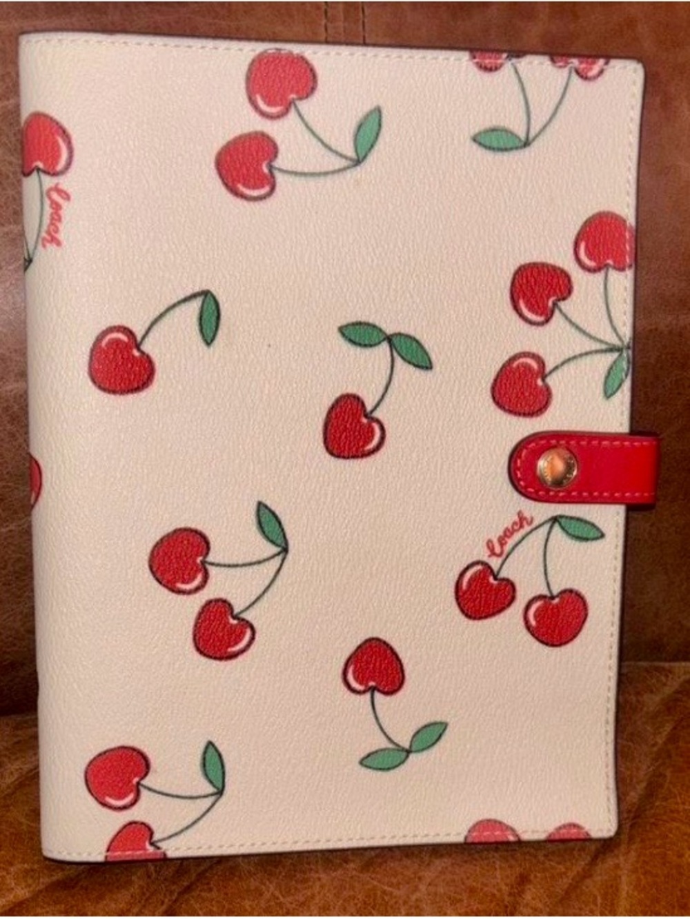 Coach Cherry Hearts notebook cover with Red Snap